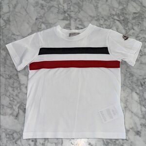 Moncler White,Red & Blue Short Sleeve Tee with Bold Stripes 4A